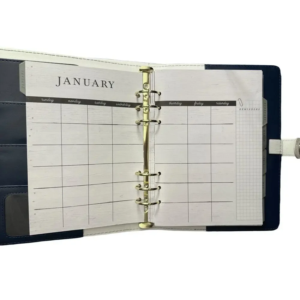 The Paper Studio Agenda 52 Navy Blue White Planner 6 Ring 7.5